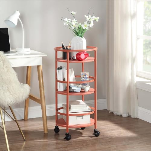 BXCHCEYG 32 Inch 3-Tier Red Round Rolling Bar Storage Rack, Multi-Purpose Mobile Storage Utility Shelf With Lockable Casters And Guardrail For Kitchen Bathroom Laundry Room Office - Image 5