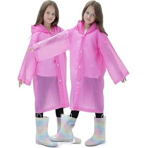 2 Pack Raincoats for Kids, Borogo Reusable Rain Ponchos with Hood and Sleeves Rain Coats for Boys and Girls