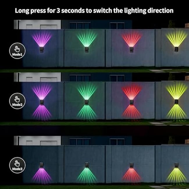 Solar Wall Lights, Up and Down Lighting Outdoor Light Waterproof IP65, Solar Fence Light for Yard Garden Garage Pools Deck (2LED-Multi-Colored, 4PACK)