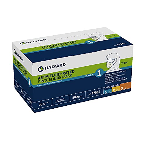 Halyard Level 1 Disposable Procedure Mask, Earloops, Yellow, 47567 (Box Of 50) #TOP3