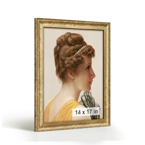 HLiWEGNS Antique Gold 14x17 Frame – Poster Frame with Aged Gold Finish – Picture Frame for 14 x 17 Artwork, Canvas Prints, Puzzles, and Wall Decor