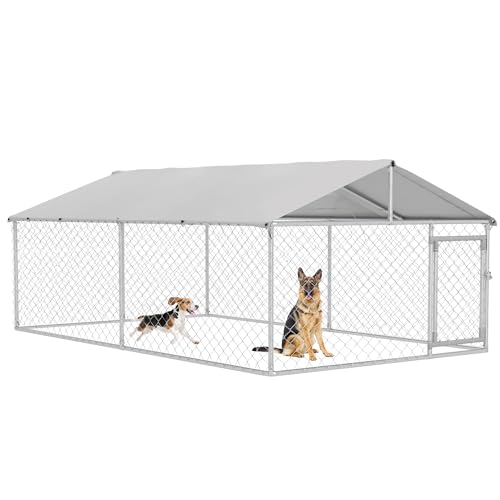 PawHut Kennel per Cani da Esterno, Recinto per Animali con Copertura Impermeabile, 400x230x150cm, Argento e Grigio