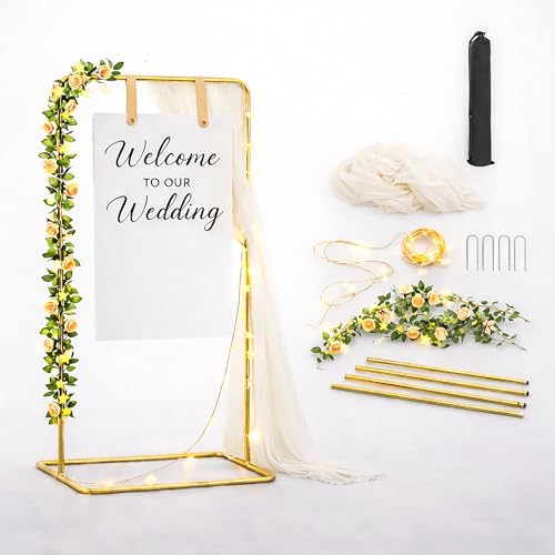 Antspertor Gold Wedding Welcome Sign Stand Set – Elegant Adjustable