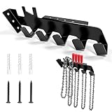 gexuamz Organizador Herramientas Pared, Soporte Herramientas Jardineria con Tornillos, Portaherramientas con 4 Agujeros Redondos y 5 Ganchos, Colgador de Motosierra para Jardín Garajes, Negro