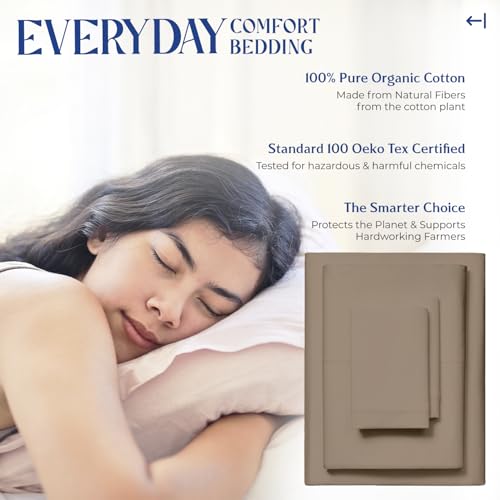 Image of Mayfair Linen Organic Cotton Sheets Full Size, 16 inch Deep Pocket, Taupe
