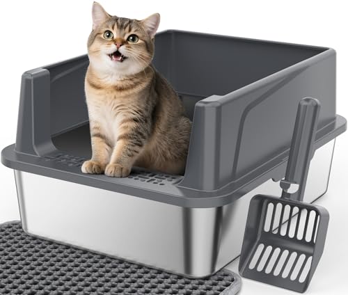 FURTIME Stainless Steel Cat Litter Box, Small Cats Metal Litter Box