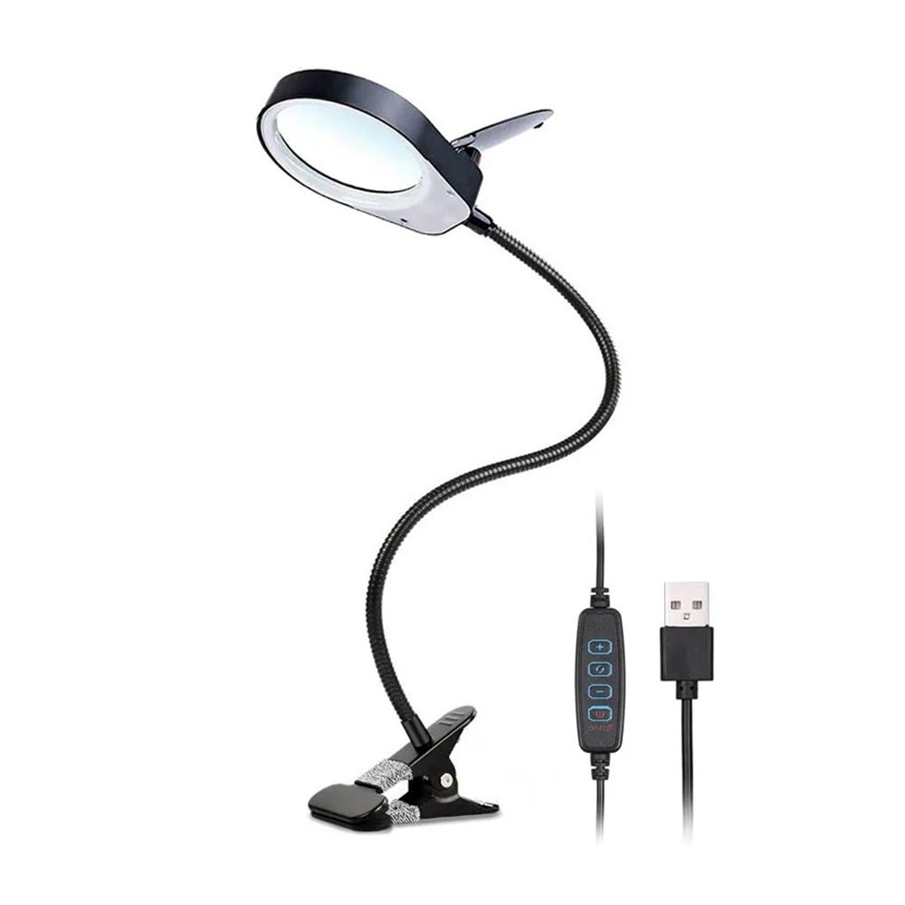 Microscopio 3x/10x 3 colori LED illuminante lente d'ingrandimento tubo metallico vetro scrivania lampada da lettura da tavolo luce con morsetto saldatore riparazione(PD5ST-H)