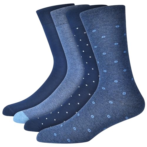 HSELL Funny Mens Colorful Dress Socks Crazy Design Argyle Striped Funky Pattern Cotton Socks for Men Gfits (Blue - 4 Pairs Mixed)