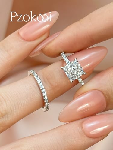 2CT Princess Cut Wedding Ring Set for Women, 925 Sterling Silver Cubic Zirconia Bridal Ring Set for Travel,Daily2