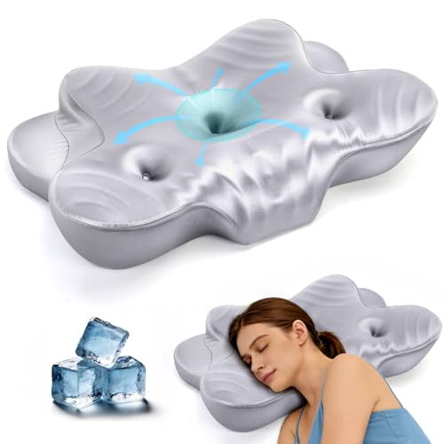 CCidea Dual Ear Relief Zone Contour Pillow, Ice Silk Satin