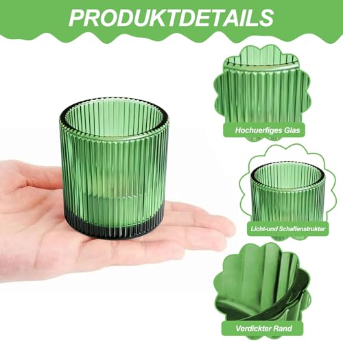 12 Stück Teelichthalter Glas Kerzenhalter, Windlichter Tischdeko 5.5x6.5CM Teelicht Halter Elegante Teelichtgläser für Valentinstags Tischdekoration HomeDeco Party Wedding(Grün)