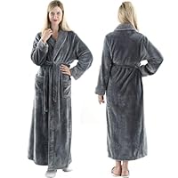 Dressing Gown Women Full Length Robe Plus Size Fleece Winter Warm Bathrobe, UK10-14(label L), Grey
