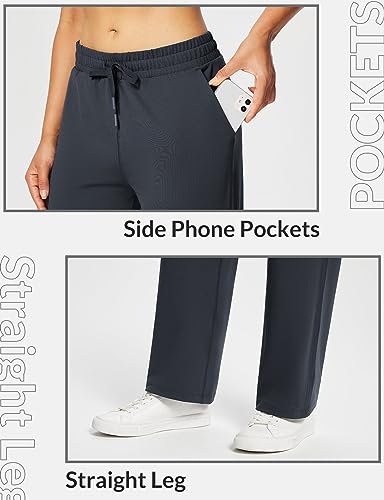 BALEAF Calça de moletom feminina de perna reta de secagem rápida, atlética, casual, com bolsos, elás