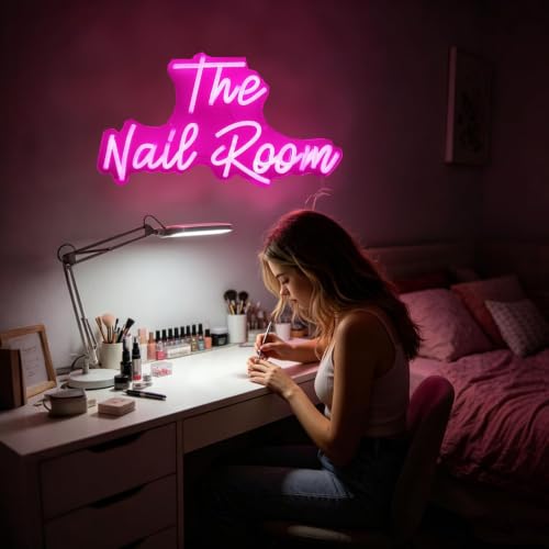 Image of Pink Nails Neon Sign for Wall Decor 15.8x8.7In | Dimmable Neon Nail Room Sign for Home Shop Spa Beauty Cosmetic Salon,Nail Room Decor Acessory,USB Powered