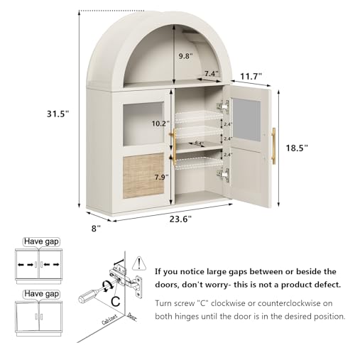 RUSTOWN Arched Bathroom Wall Cabinet with 2 Glass & Rattan Doors by RUSTOWN - Used condition - Image 2