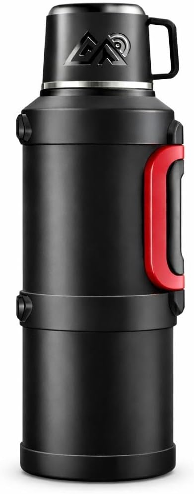 Coofbe Profesyonel 68 Oz Pasianmaz Çelik 2 Litre Kamp Termosu Bardaklı Termos 24 Saat Sıcak 36 Saat Soğuk Taşınabilir Çelik 2Lt Kamp Termosu Siyah