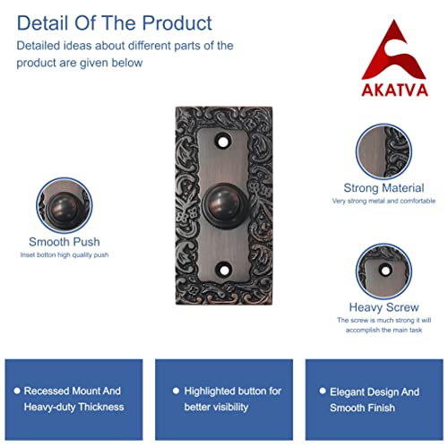 Akatva Door Bell Button – Bell Push Button – Doorbell Chime Wired - Doorbell Button Wired – Door Bell Ringer Button – Doorbell Button Replacement – Wired Doorbell Button - Oil Rubbed Bronze Finish #TOP6