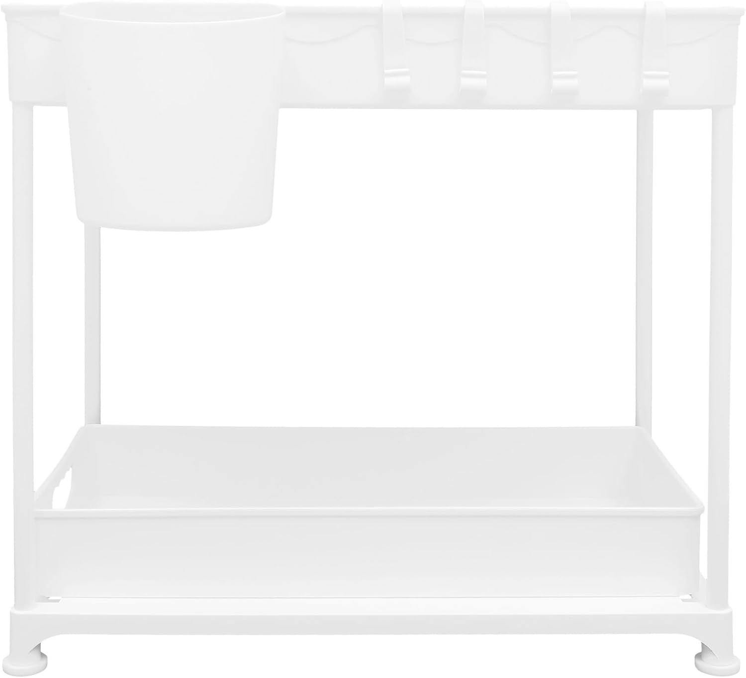 Artibetter Sink Organizer Sliding Storage Rack, Telescoping Pull-out Drawer Cabinet Storage Basket with Hooks, Multipurpose Kitchen and Bathroom Cabinet Organizer, White