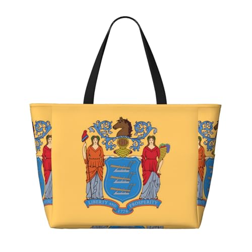 QWVBNFlag of New Jersey Beach travel bag, lightweight and reusable, suitable for family trips, gym and outdoor adventures.2