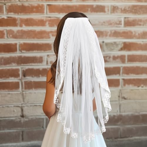 Vividsun Girls First Communion Veils Soft Tulle Lace Edge Veil for Holy Communion Accessories4