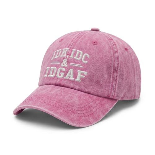IDK IDC & IDGAF Embroidery Baseball Caps, Cotton Adjustable Breathable Dad Hat, Baseball Hat for Men Women (Pink)