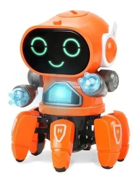 Robô Aranha Dançarino Eletrônico Infantil com Luzes Coloridas, Sons e Movimento – Brinquedo Interativo com 6 Pernas (Laranja)