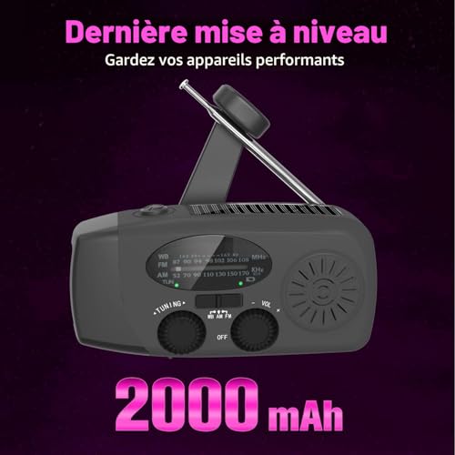 Radio d'urgence Portable et Rechargeable Solaire, à manivelle et Recharge USB pour téléphone Portable, NOAA, Maison et Camping, Radio météo AM/FM, Lampe Torche Dynamo, Alarme SOS – vue 2