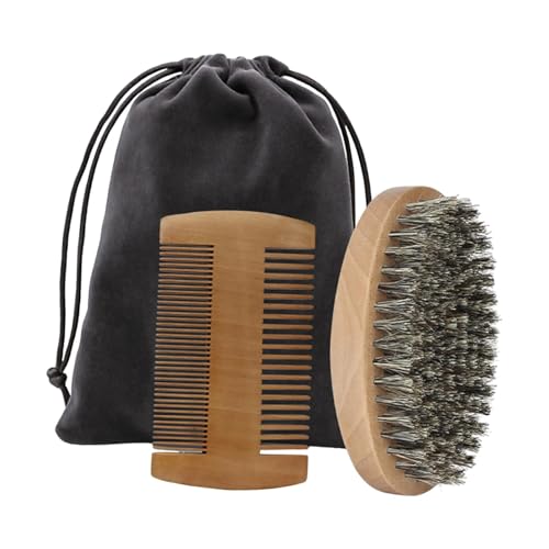 LeeQinersw Set di Cura per Barba E Baffi Da Uomo, Include Pettine in Legno E Custodia, Manico in Legno