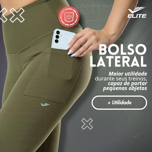 ELITE Legging Academia com Bolso Zero Transparência Cintura Alta Proteção UV 50+ Microfibra Poliamid