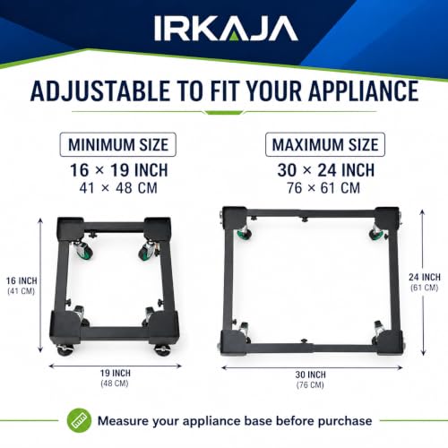 Image of Heavy Duty Adjustable Wheeled Metal Washing Machine Stand /Trolley for Front /Top Load Washers, Refrigerators & Dishwashers (Adjustable (Min.: 16 inchX20 inch, Max.: 31 inchX24 inch)