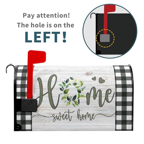 Image of Home Sweet Home Magnetic Mailbox Cover, Spring Leaf Buffalo Plaids Decorative Waterproof Mailbox Wrap Letter Post Cover for Garden Yard Outdoor Outside, 21x18in Standard Size