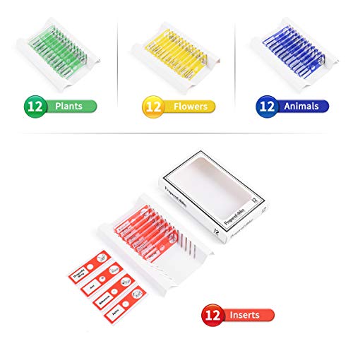 Plastic Prepared Microscope Slides, 48pcs Animals Insects Plants Flowers Sample Microscope Slides with Specimens for Students Adult Biology Science Programs
