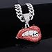LCWLJL Hip-hop Cuban Chain, Pendant Miami Cuban Link Chain for Men, Gold/Silver Plated Diamond Necklace, Iced Out Hip Hop Necklace (lip-red)