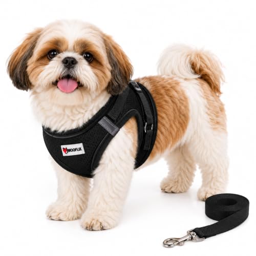 WOOFLIX Dog Harness for Small Dogs, Puppies and Cats Suitable for Small Size Dogs, Cats & Puppies of 4.5kg-7kg Reflective Soft Padded Dog Harness with Secure Fit Black (4.5kg-7kg Dog & Cat)