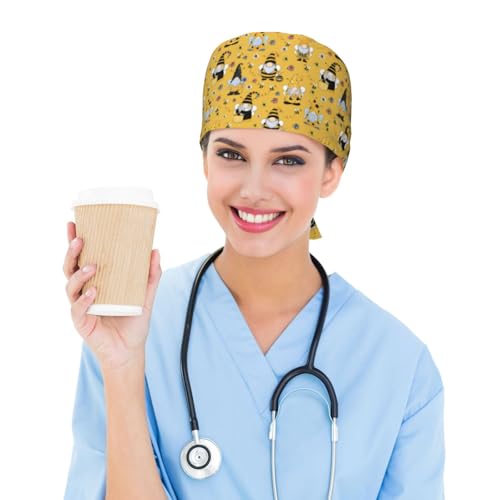 Image of Working Cap Scrub Cap with Sweatband Adjustable Unisex Tie Back Hat for Cleaning Farm Nursing