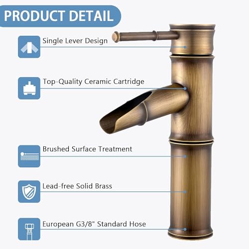 Namuoto Vintage Bambus Wasserhahn Wasserfall Einhebelmischer Mischbatterie Kaltes und HeißEs Wasser Vorhanden Badezimmer Hotel Waschbecken Wasserhahn, 2 Joints Break Mouth