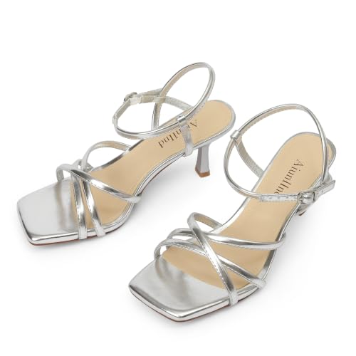 Image of AIUNIIND Kitten Heels for Women, Strappy Square Open Toe Sandals 2.5 inch