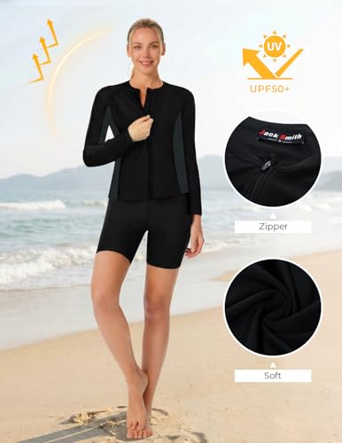Image of JACK SMITH Women's 3 Piece Long Sleeve Rash Guard Swimsuits Zip Front Bathing Suit Tankini Swimsuits UPF 50