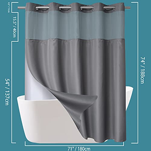 Conbo Mio Hotel Style Shower Curtain with Snap in Liner for Bathroom Waterproof Repellent Machine Washable Removable Polyester (Plain-Grey,71" W x 74" H) by Conbo Mio - Image 6