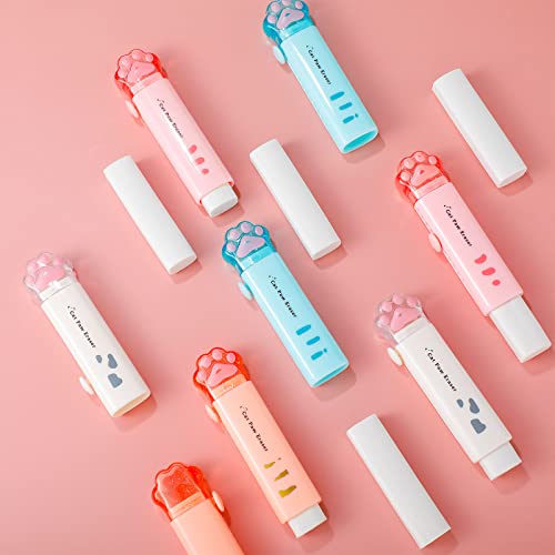 12 Packs Cat Paw Shaped Retractable Pencil Eraser Cute Rubber For Kids Cyan White Orange Pink Erasers Kawaii Eraser Aesthetic Erasers Portable Push Pull Rubber Eraser For Students Office School #TOP5