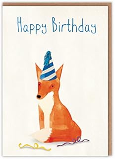 Beautiful Animal Birthday Card - Watercolour of a Cute Fox Wearing a Party Hat - Adorable Animal Happy Birthday Card For Her For Him - For Adults For Children