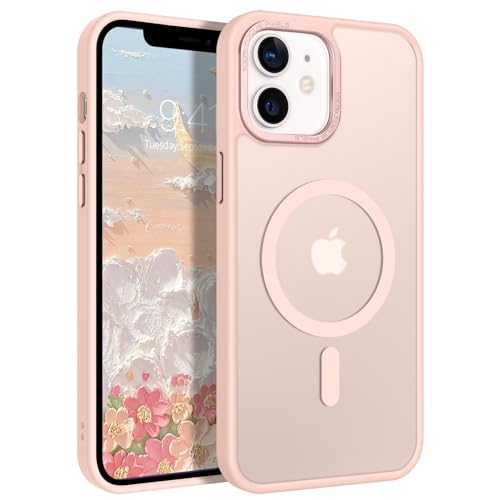 DOMAVER iPhone 12/Pro 6.1" Case, [Compatible with MagSafe] Charging Military Grade Anti-Yellowing Cover Hard Slim Frosted Matte Phone Cases for iPhone 12/Pro 6.1", Pink