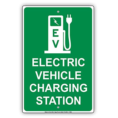 Electric Vehicle Charging Station Reserved Spot With Graphic Alert Caution Warning Aluminum Metal aluminum 8"x12" Sign Plate