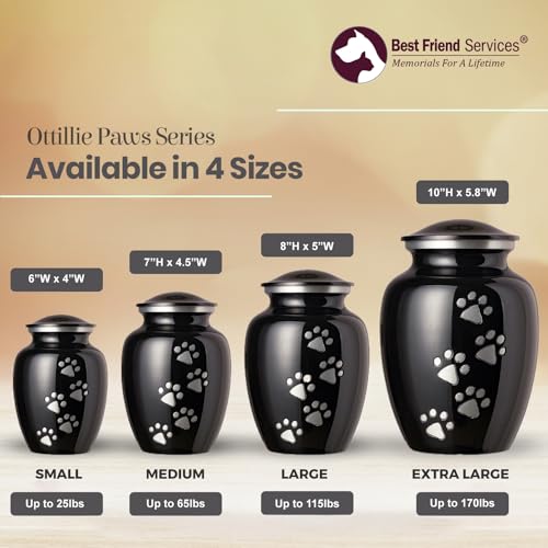 Best Friend Services Pet Urn - Ottillie Paws Legacy Memorial Pet Cremation Urns for Dogs and Cats Ashes Hand Carved Brass Memory Keepsake Urn (Ebony, Vertical, Pewter Paws, Small) - Thumbnail 3
