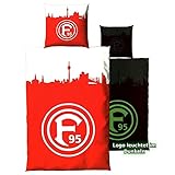 Fortuna Düsseldorf F95 Bettwäsche Glow in The Dark-Skyline- 2-teilig nachtleuchtend F95-Plus Lesezeichen Wir lieben Fußball, mehrfarbig, Einheitsgröße