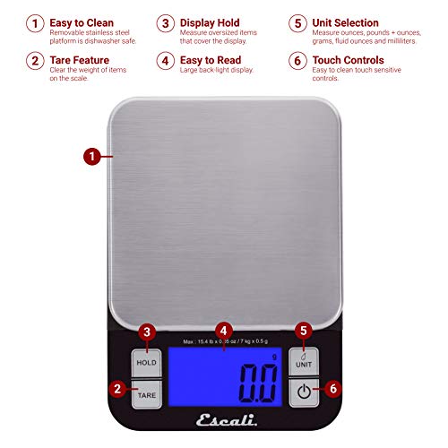 Escali SQ157B Nutro Digital Kitchen Scale,15 Pound Capacity, Black