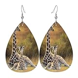 Pendientes de piel con colgante de lágrima impresa de jirafa para mamá y bebé, ligeros y versátiles, adecuados para viajes diarios y citas