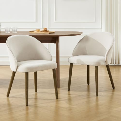 Ya-Home Set di 2 Sedie da Pranzo in Tessuto Sedie Cucina Moderne Poltroncine da Cucina con Gambe in Legno Massiccio Sedie Imbottite per Sala da Pranzo/Soggiorno, Beige