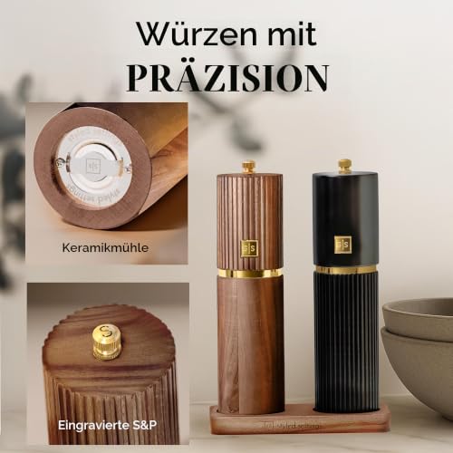 Salz- und Pfeffermühlen-Set aus Holz – manuelle Salz- und Pfeffermühlen mit verstellbarem Keramikmahlwerk… – Ansicht 3