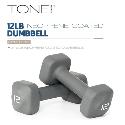 Tone Fitness Neoprene Dumbbell Weight Pairs with Anti-Roll Square Head | Multiple Options